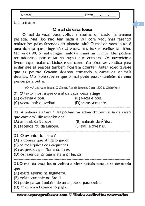 texto para interpretação 9 ano.